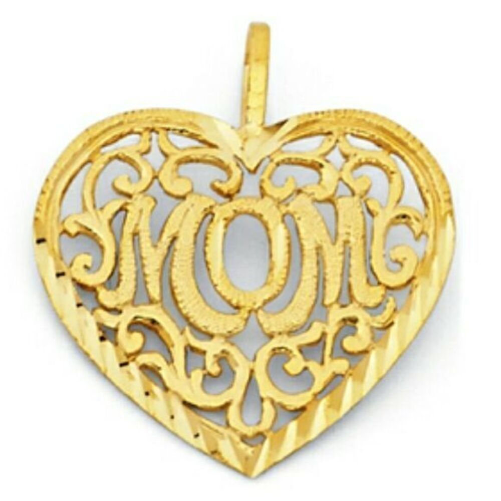 MOM HEART Filigree Pendant Necklace in 14k Gold mom pendant